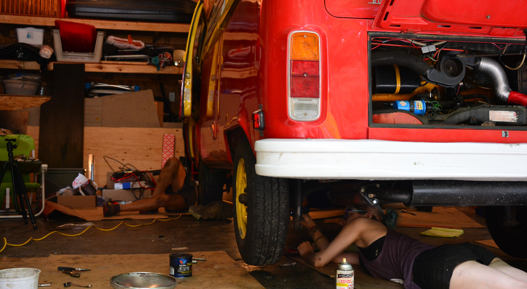 Emma adjusting the left rear brakes